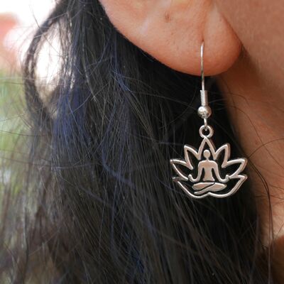 Earrings with silver charm - Lotus Buddha