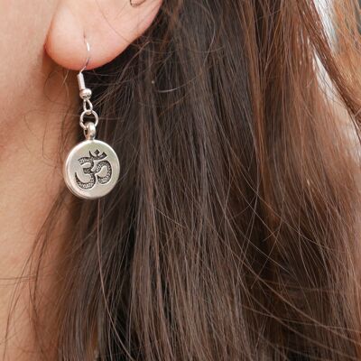 Earrings with silver charm - Om sign