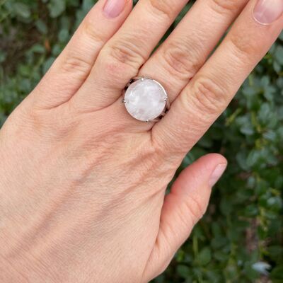 Adjustable Ring Round Stone in Natural Rock Crystal