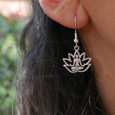 Boucles d'oreilles pendantes breloque Lotus Bouddha