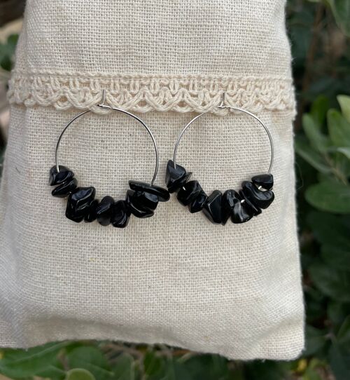 Boucles d'oreilles créoles en Obsidienne