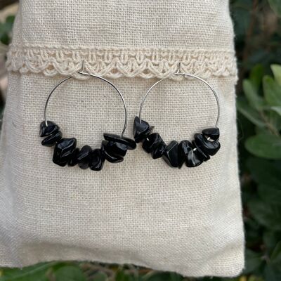 Boucles d'oreilles créoles en Obsidienne