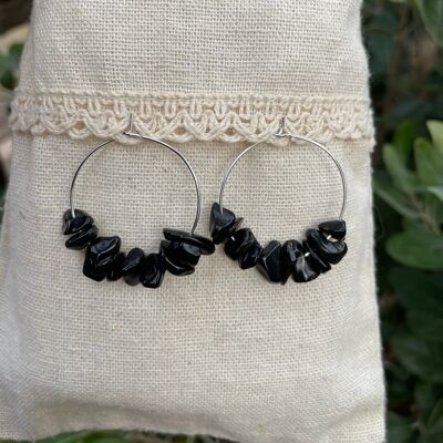 Obsidian hoop earrings