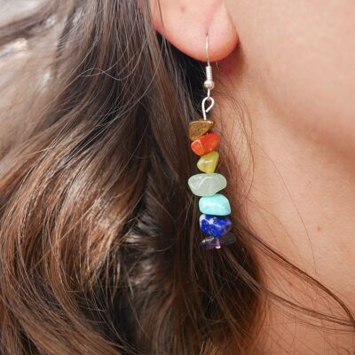 7 chakras earrings in natural stones chips shape