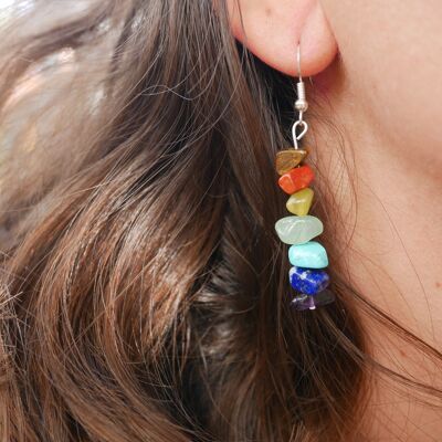 7 chakras earrings in natural stones chips shape