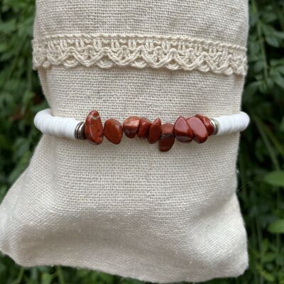 Elastic bracelet in Red Jasper and Heishi beads