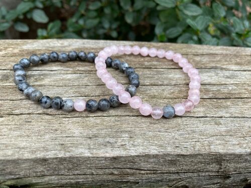 Bracelets élastiques de distance, de couple en Labradorite et Quartz rose