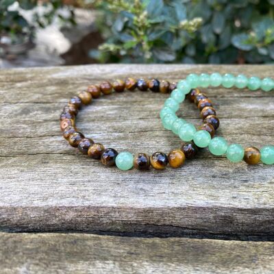 Elastic bracelets for distance, couple in Tiger's Eye and Aventurine