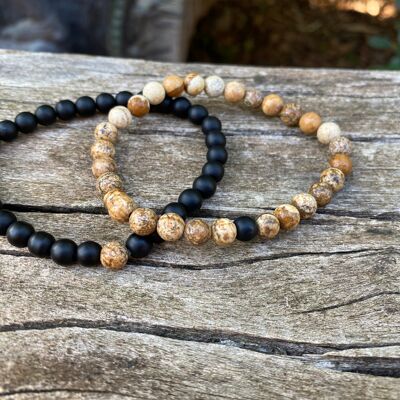 Elastic distance and couple bracelets in Black Agate and Jasper Image