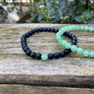 Elastic distance and couple bracelets in black Agate and Aventurine