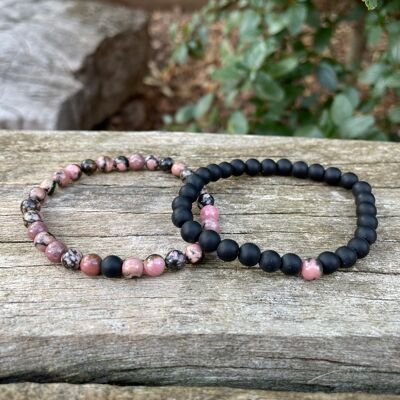 Elastic distance and couple bracelets in Agate and Rhodonite