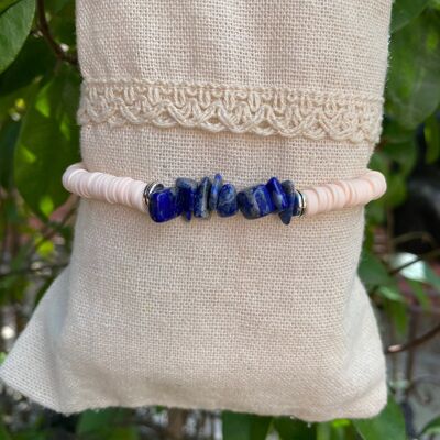 Elastic bracelet in Lapis Lazuli and Heishi beads