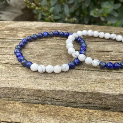 Elastic distance and couple bracelets in white Howlite and Lapis Lazuli