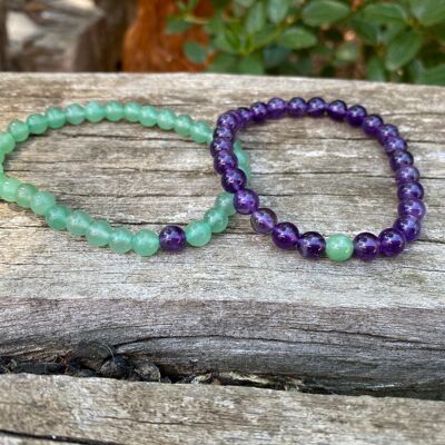 Elastic bracelets for distance, couple in Amethyst and Aventurine