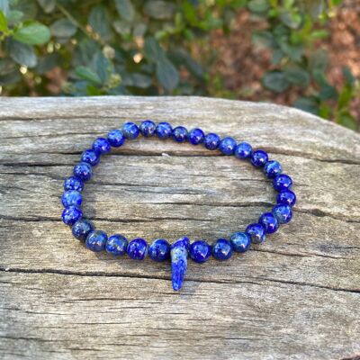 Bracelet élastique de lithothérapie en Lapis Lazuli et perle forme chips - Perles de 6mm