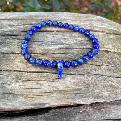 Elastic lithotherapy bracelet in Lapis Lazuli and chip-shaped pearl - 6mm pearls