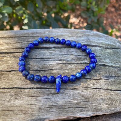 Bracelet élastique de lithothérapie en Lapis Lazuli et perle forme chips - Perles de 8mm