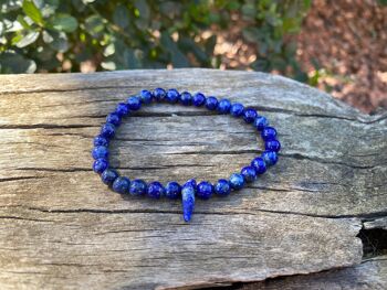 Bracelet élastique de lithothérapie en Lapis Lazuli et perle forme chips - Perles de 8mm 1