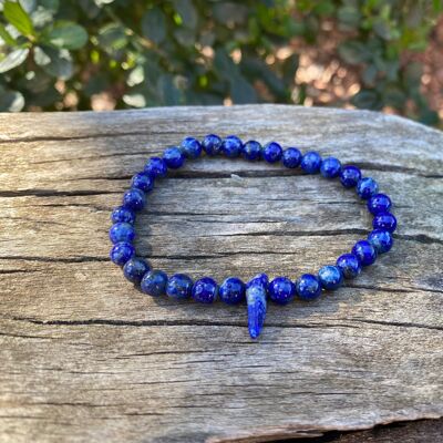 Elastic lithotherapy bracelet in Lapis Lazuli and chip-shaped pearl - 8mm pearls