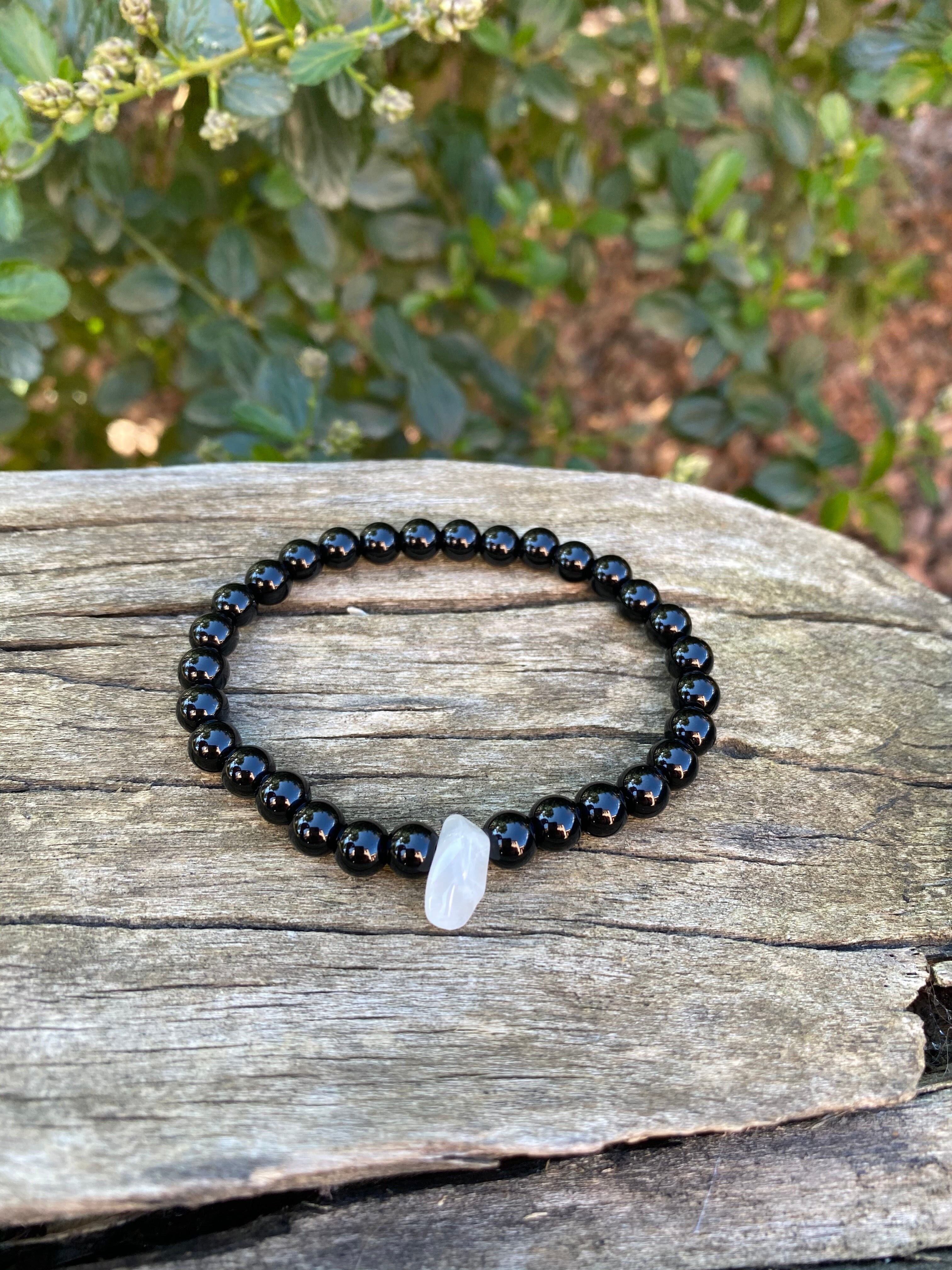 Elastic lithotherapy bracelet in Onyx and Moonstone