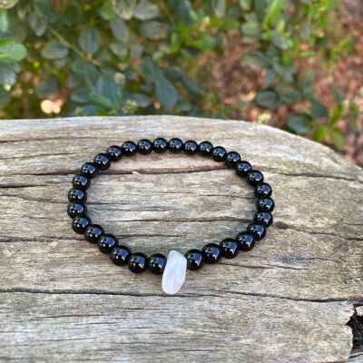 Elastic lithotherapy bracelet in Onyx and Moonstone