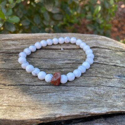 Elastic lithotherapy bracelet in Howlite and Red Jasper