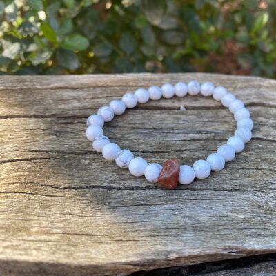 Elastic lithotherapy bracelet in Howlite and Red Jasper
