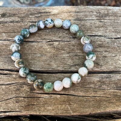 Lithotherapy Elastic Bracelet in Tree Agate - 6mm Beads