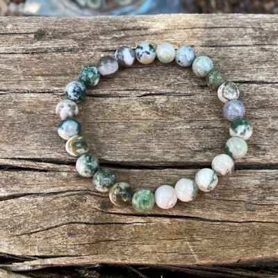 Lithotherapy Elastic Bracelet in Tree Agate - 6mm Beads