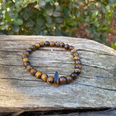Elastic bracelet for lithotherapy in Tiger's Eye and bead in the form of chips