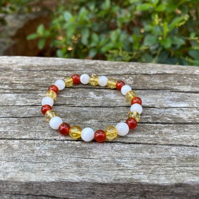 "Triple Protection" Lithotherapy Elastic Bracelet Moonstone, Citrine and Carnelian