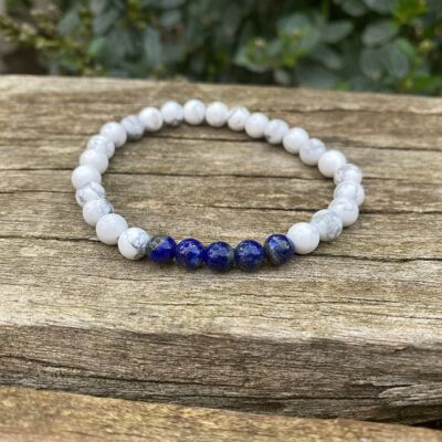 Lithotherapy elastic bracelet in natural Howlite and Lapis Lazuli
