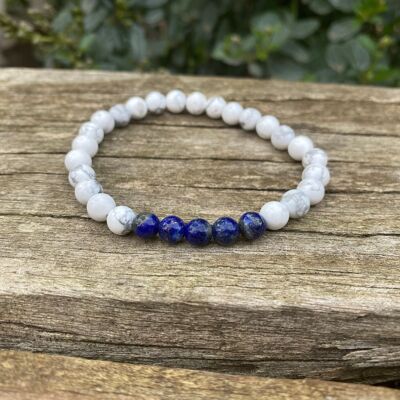 Pulsera elástica de litoterapia en howlita natural y lapislázuli