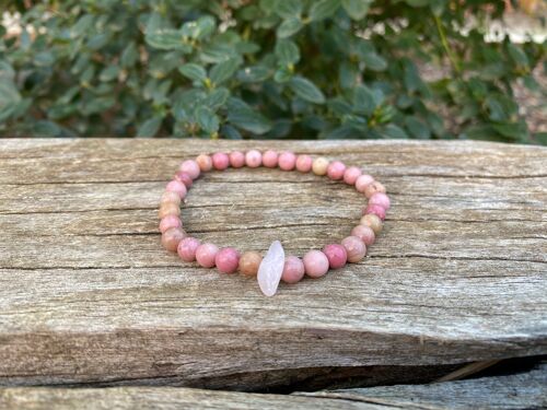 Bracelet élastique de Lithothérapie en Rhodochrosite et Quartz Rose - Perles de 6mm