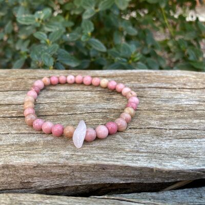 Elastic Lithotherapy Bracelet in Rhodochrosite and Rose Quartz - 6mm Beads