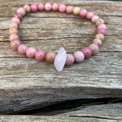 Elastic Lithotherapy Bracelet in Rhodochrosite and Rose Quartz - 8mm Beads