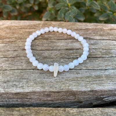 Elastic lithotherapy bracelet in Moonstone and chip-shaped pearl