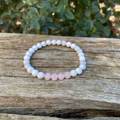 Lithotherapy elastic bracelet in natural Howlite and Rose Quartz