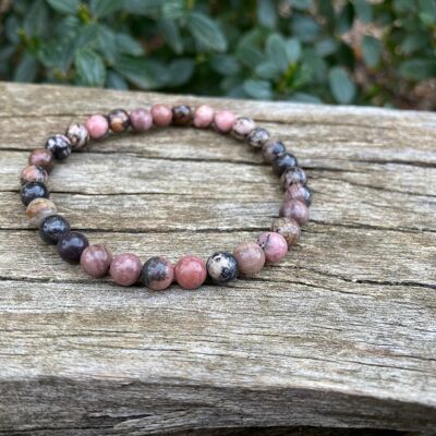 Lithotherapy elastic bracelet in natural Rhodonite - 6mm beads