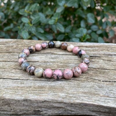 Bracelet élastique de Lithothérapie en Rhodonite naturelle - Perles de 8mm