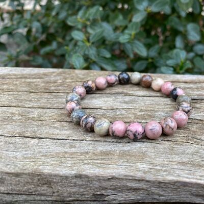 Lithotherapy elastic bracelet in natural Rhodonite - 8mm beads