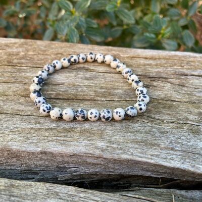 Bracelet élastique en Jaspe Dalmatien - Perles de 6mm
