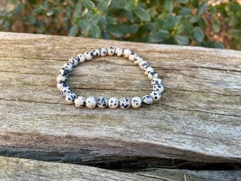 Bracelet élastique en Jaspe Dalmatien - Perles de 6mm 1