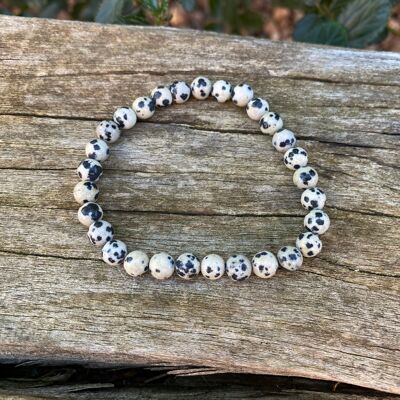 Bracelet élastique en Jaspe Dalmatien - Perles de 8mm