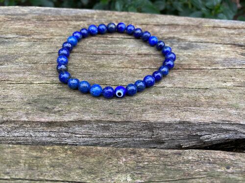 Bracelet élastique de Lithothérapie en Lapis Lazuli et Oeil Turc Nazar Boncuk - Perles de 6mm