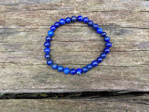 Bracelet élastique de Lithothérapie en Lapis Lazuli et Oeil Turc Nazar Boncuk - Perles de 8mm