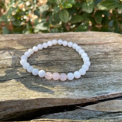 Elastic lithotherapy bracelet in natural Moonstone and Rose Quartz - 6mm beads