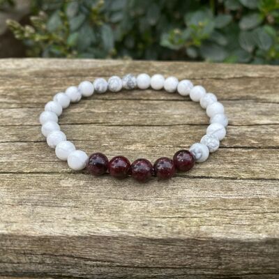 Bracelet élastique Lithothérapie en Howlite naturelle et Grenat - Perles de 6mm