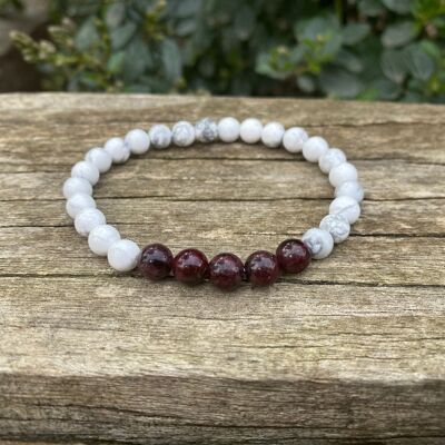 Lithotherapy elastic bracelet in natural Howlite and Garnet - 6mm beads
