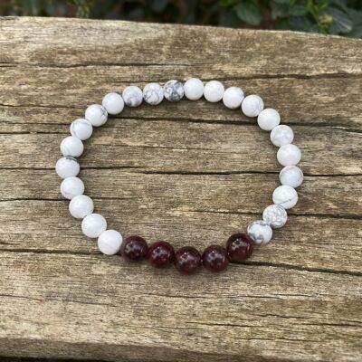 Lithotherapy elastic bracelet in natural Howlite and Garnet - 8mm beads
